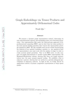 Graph Embeddings via Tensor Products and Approximately Orthonormal Codes