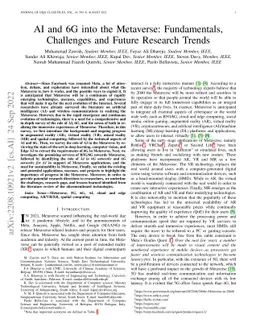AI and 6G into the Metaverse: Fundamentals, Challenges and Future
  Research Trends