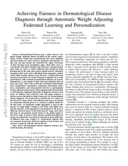 Achieving Fairness in Dermatological Disease Diagnosis through Automatic
  Weight Adjusting Federated Learning and Personalization