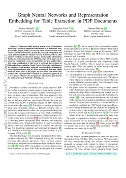 Graph Neural Networks and Representation Embedding for Table Extraction
  in PDF Documents