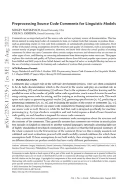 Preprocessing Source Code Comments for Linguistic Models