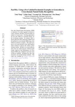FactMix: Using a Few Labeled In-domain Examples to Generalize to
  Cross-domain Named Entity Recognition