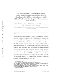 An End-to-End OCR Framework for Robust Arabic-Handwriting Recognition
  using a Novel Transformers-based Model and an Innovative 270 Million-Words
  Multi-Font Corpus of Classical Arabic with Diacritics