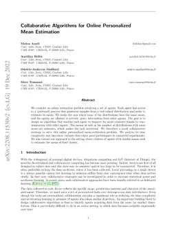 Collaborative Algorithms for Online Personalized Mean Estimation