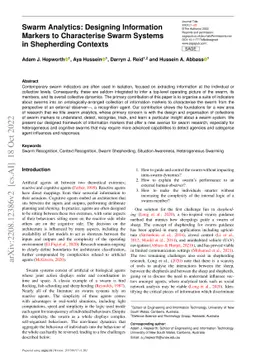 Swarm Analytics: Designing Information Markers to Characterise Swarm
  Systems in Shepherding Contexts