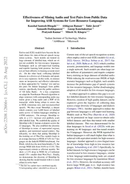 Effectiveness of Mining Audio and Text Pairs from Public Data for
  Improving ASR Systems for Low-Resource Languages