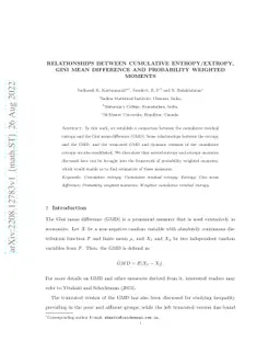 Relationships between cumulative entropy/extropy, Gini mean difference
  and probability weighted moments