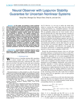 Neural Observer with Lyapunov Stability Guarantee for Uncertain
  Nonlinear Systems