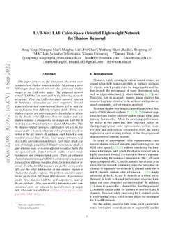 LAB-Net: LAB Color-Space Oriented Lightweight Network for Shadow Removal