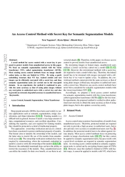 An Access Control Method with Secret Key for Semantic Segmentation
  Models