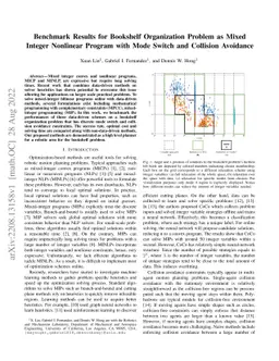 Benchmark Results for Bookshelf Organization Problem as Mixed Integer
  Nonlinear Program with Mode Switch and Collision Avoidance