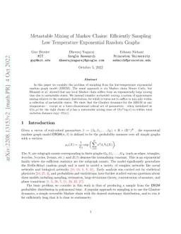 Metastable Mixing of Markov Chains: Efficiently Sampling Low Temperature
  Exponential Random Graphs