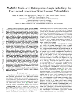 MANDO: Multi-Level Heterogeneous Graph Embeddings for Fine-Grained
  Detection of Smart Contract Vulnerabilities