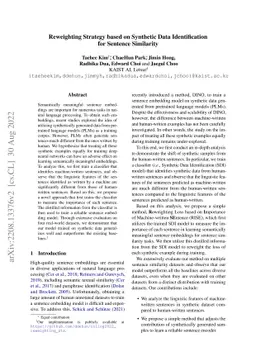 Reweighting Strategy based on Synthetic Data Identification for Sentence
  Similarity