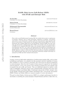 RASR: Risk-Averse Soft-Robust MDPs with EVaR and Entropic Risk