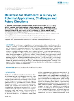 Metaverse for Healthcare: A Survey on Potential Applications, Challenges
  and Future Directions