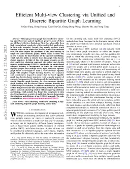 Efficient Multi-view Clustering via Unified and Discrete Bipartite Graph
  Learning