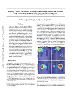 Saliency Guided Adversarial Training for Learning Generalizable Features
  with Applications to Medical Imaging Classification System
