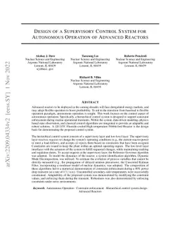 Design of a Supervisory Control System for Autonomous Operation of
  Advanced Reactors