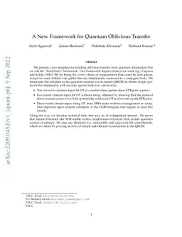 A New Framework for Quantum Oblivious Transfer