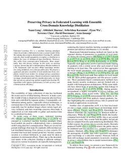 Preserving Privacy in Federated Learning with Ensemble Cross-Domain
  Knowledge Distillation
