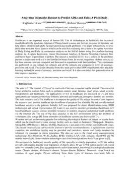 Analyzing Wearables Dataset to Predict ADLs and Falls: A Pilot Study