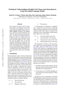 Probing for Understanding of English Verb Classes and Alternations in
  Large Pre-trained Language Models