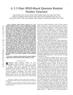 A 3.3 Gbps SPAD-Based Quantum Random Number Generator