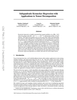 Subquadratic Kronecker Regression with Applications to Tensor
  Decomposition