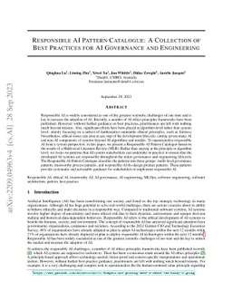 Responsible AI Pattern Catalogue: A Collection of Best Practices for AI
  Governance and Engineering