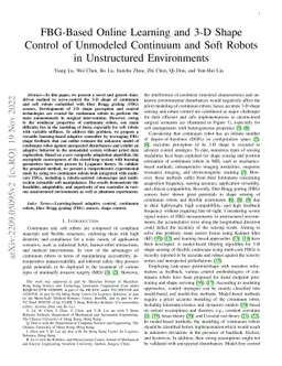 FBG-Based Online Learning and 3-D Shape Control of Unmodeled Continuum
  and Soft Robots in Unstructured Environments