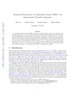 Statistical Estimation of Confounded Linear MDPs: An Instrumental
  Variable Approach