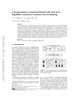 A Nonparametric Contextual Bandit with Arm-level Eligibility Control for
  Customer Service Routing