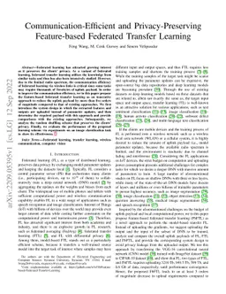 Communication-Efficient and Privacy-Preserving Feature-based Federated
  Transfer Learning