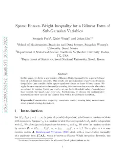 Sparse Hanson-Wright Inequality for a Bilinear Form of Sub-Gaussian
  Variables