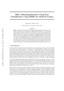 SkIn: Skimming-Intensive Long-Text Classification Using BERT for Medical
  Corpus