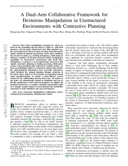 A Dual-Arm Collaborative Framework for Dexterous Manipulation in
  Unstructured Environments with Contrastive Planning