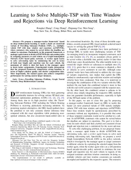 Learning to Solve Multiple-TSP with Time Window and Rejections via Deep
  Reinforcement Learning