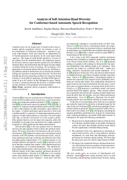 Analysis of Self-Attention Head Diversity for Conformer-based Automatic
  Speech Recognition