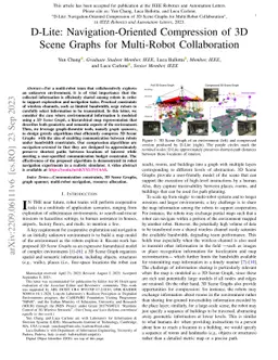 D-Lite: Navigation-Oriented Compression of 3D Scene Graphs for
  Multi-Robot Collaboration
