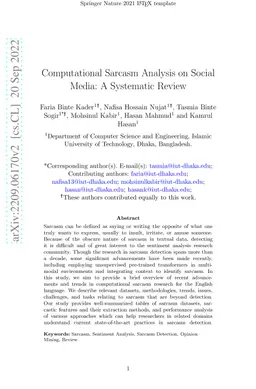 Computational Sarcasm Analysis on Social Media: A Systematic Review