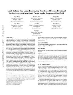 Look Before You Leap: Improving Text-based Person Retrieval by Learning
  A Consistent Cross-modal Common Manifold