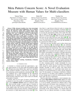Meta Pattern Concern Score: A Novel Evaluation Measure with Human Values
  for Multi-classifiers