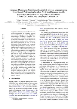 Language Chameleon: Transformation analysis between languages using
  Cross-lingual Post-training based on Pre-trained language models