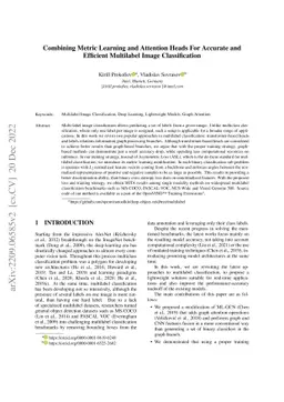 Combining Metric Learning and Attention Heads For Accurate and Efficient
  Multilabel Image Classification