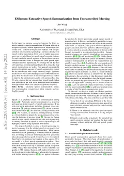 ESSumm: Extractive Speech Summarization from Untranscribed Meeting
