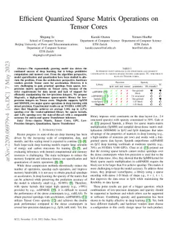 Efficient Quantized Sparse Matrix Operations on Tensor Cores