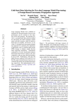 Cold-Start Data Selection for Few-shot Language Model Fine-tuning: A
  Prompt-Based Uncertainty Propagation Approach