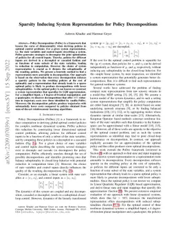 Sparsity Inducing Representations for Policy Decompositions