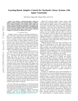 Learning-Based Adaptive Control for Stochastic Linear Systems with Input
  Constraints